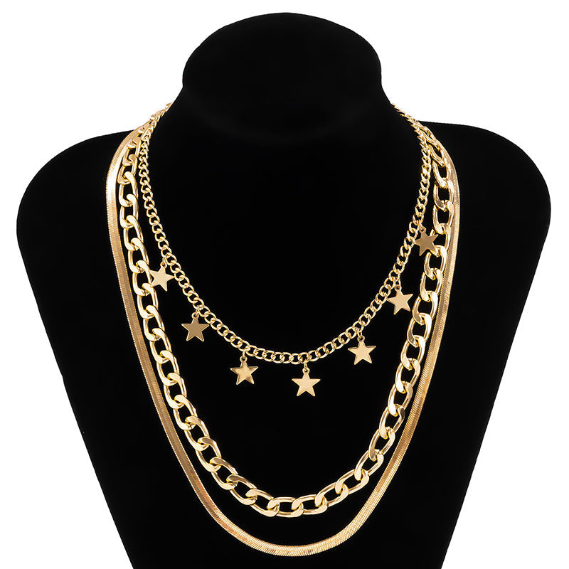 Multilayer Star Choker Necklaces for Women Punk Geometric Snake Chain