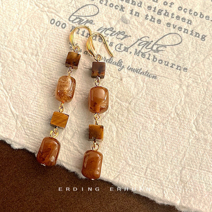 New Designer Model Tigereye Long Handmade Tassel Earrings