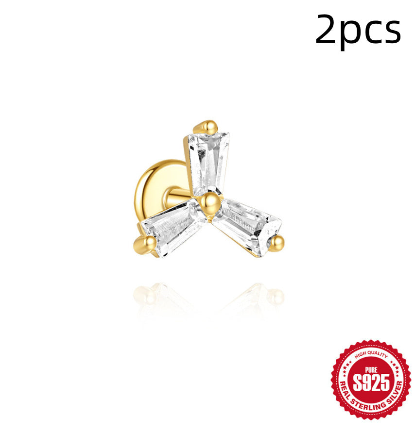 New S925 Sterling Silver Double Ear Piercings Zircon Chain Stud Earrings