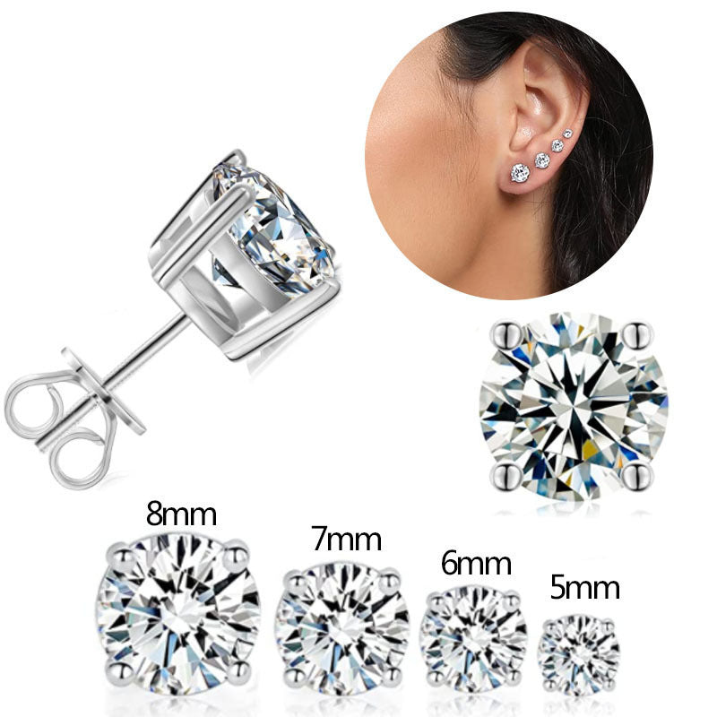 High-end Bezel Setting Round Zircon Micro Inlaid Zircon Multi-style Stud Earrings