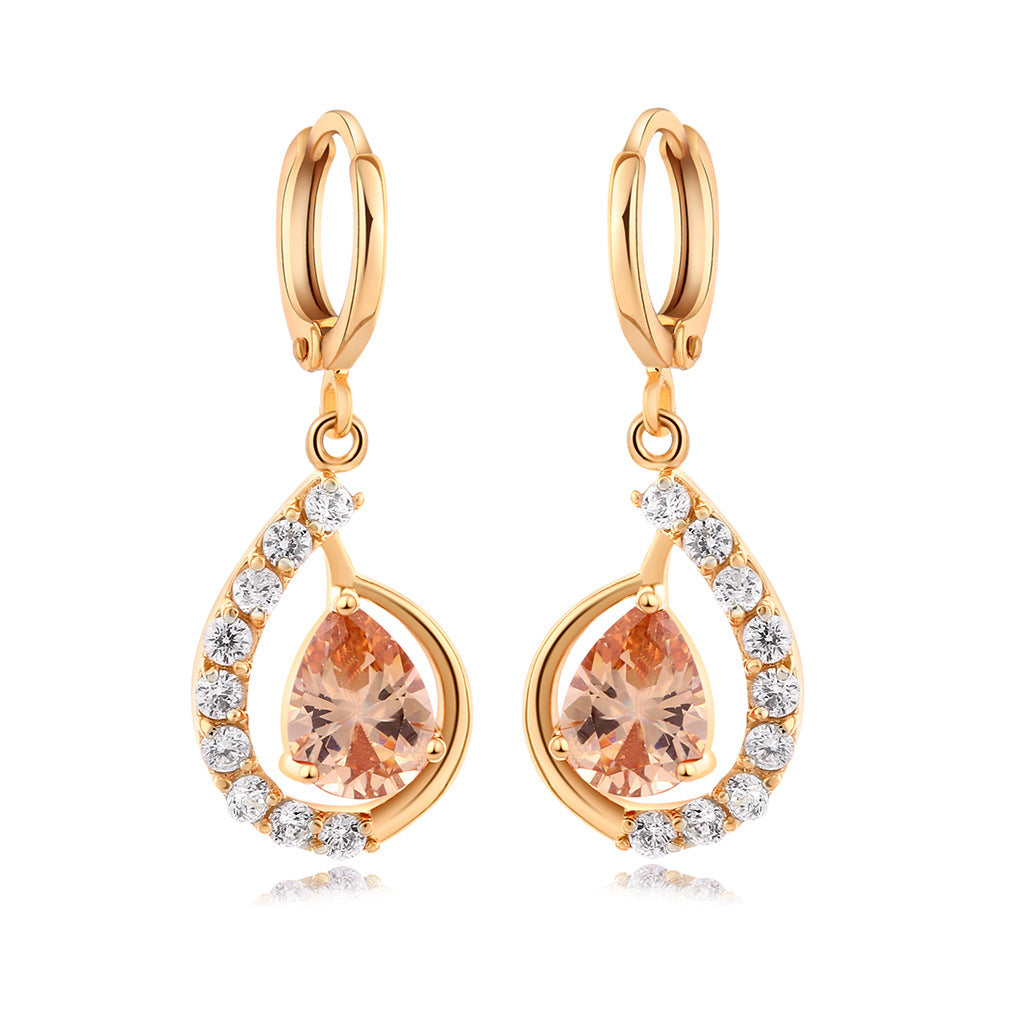 European And American Ins Style Women's Copper Micro-inlaid Drop-shaped Zircon Earrings For Women