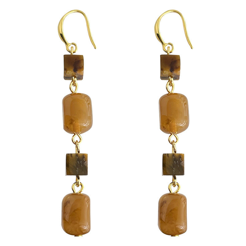 New Designer Model Tigereye Long Handmade Tassel Earrings