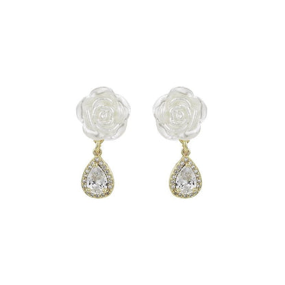 White Camellia Mosquito Coil No Pierced Female Earrings