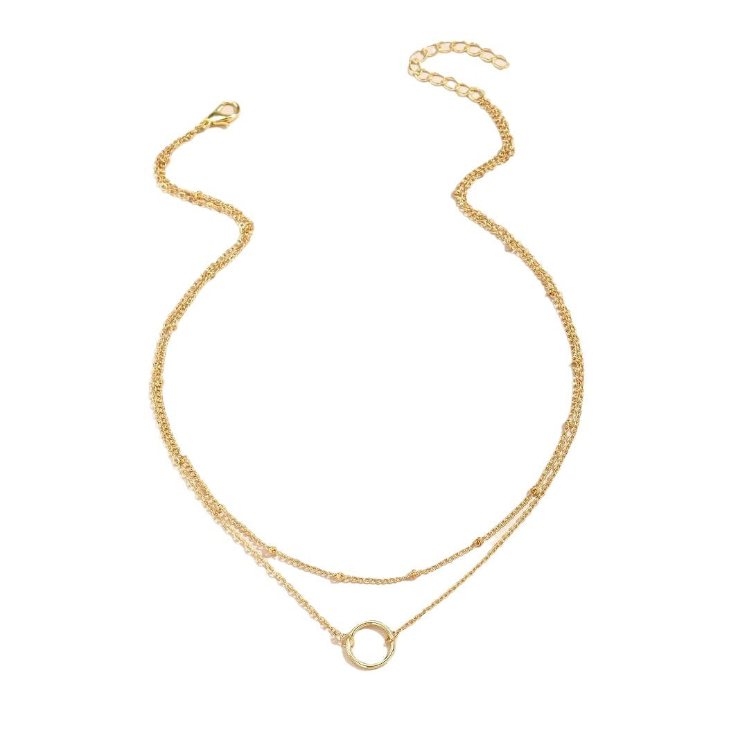Simple Round Ring Pendant Multi-layer Chain Girls' Necklace