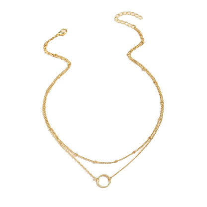 Simple Round Ring Pendant Multi-layer Chain Girls' Necklace