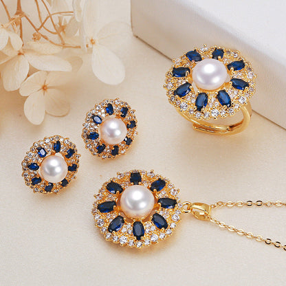 Flat Round Pearl Beccarite Gold Sun Flower Ear Studs