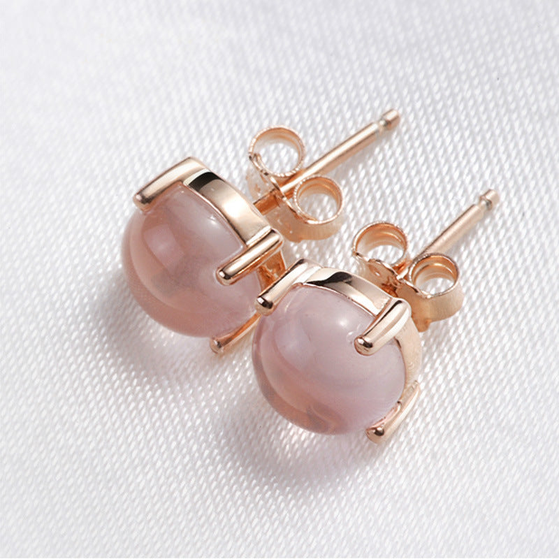 Women's Simple Korean Style Synthetic Ross Quartz Stud Earrings