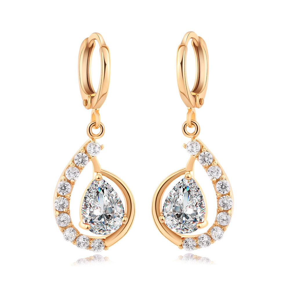 European And American Ins Style Women's Copper Micro-inlaid Drop-shaped Zircon Earrings For Women