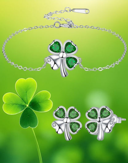 A Set Of Four-leaf Clover Bracelets And Earrings For Women