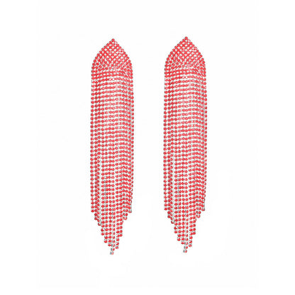 Fashion Shiny Rhinestone Long Fringe Earrings Women