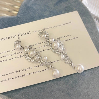 Zircon Pearl Tassel Light Luxury French High Sense Niche Temperament Vacation Style Earrings