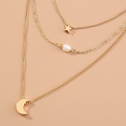 Stars, Moon, natural water, pearls, multiple necklaces
