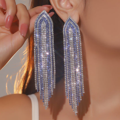 Fashion Shiny Rhinestone Long Fringe Earrings Women
