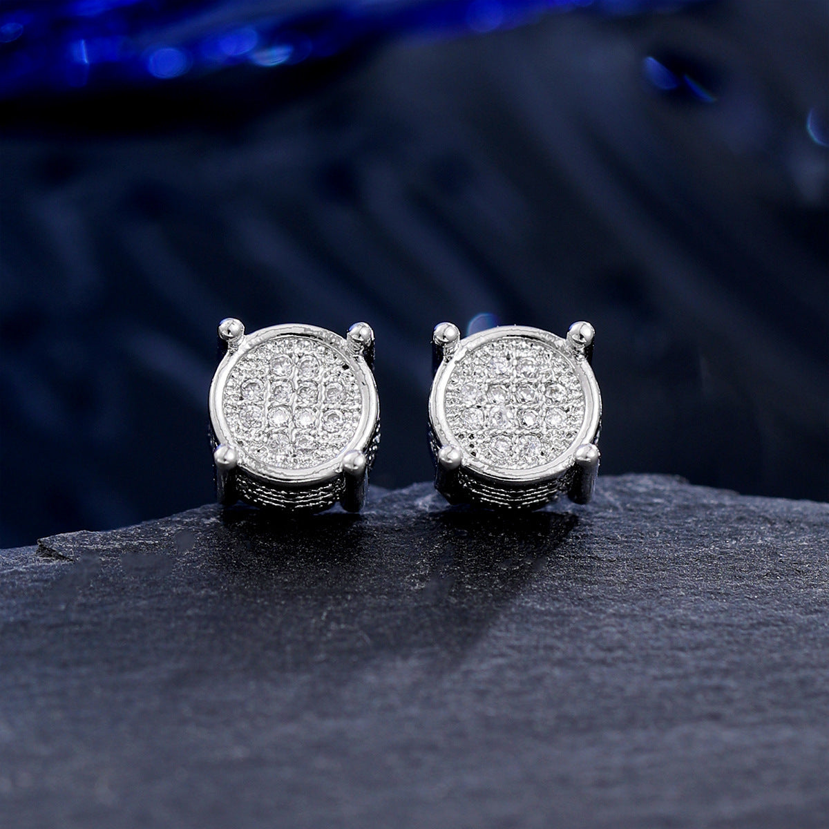 High-end Bezel Setting Round Zircon Micro Inlaid Zircon Multi-style Stud Earrings