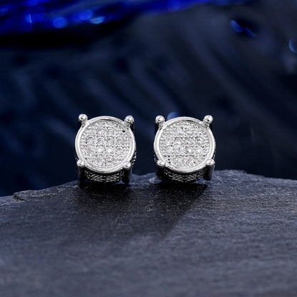 High-end Bezel Setting Round Zircon Micro Inlaid Zircon Multi-style Stud Earrings