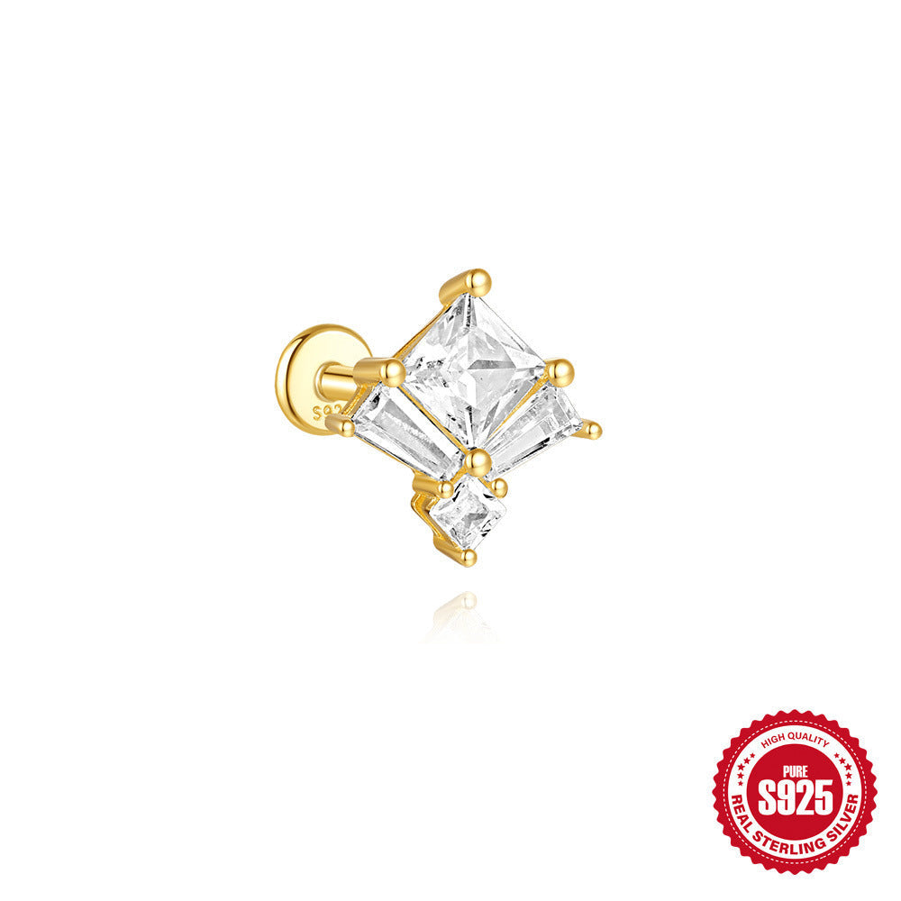 New S925 Sterling Silver Double Ear Piercings Zircon Chain Stud Earrings