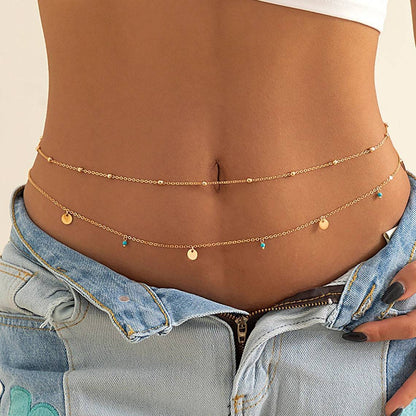 Women's Fashion Round Beads Chain Double-layer Waist Chain
